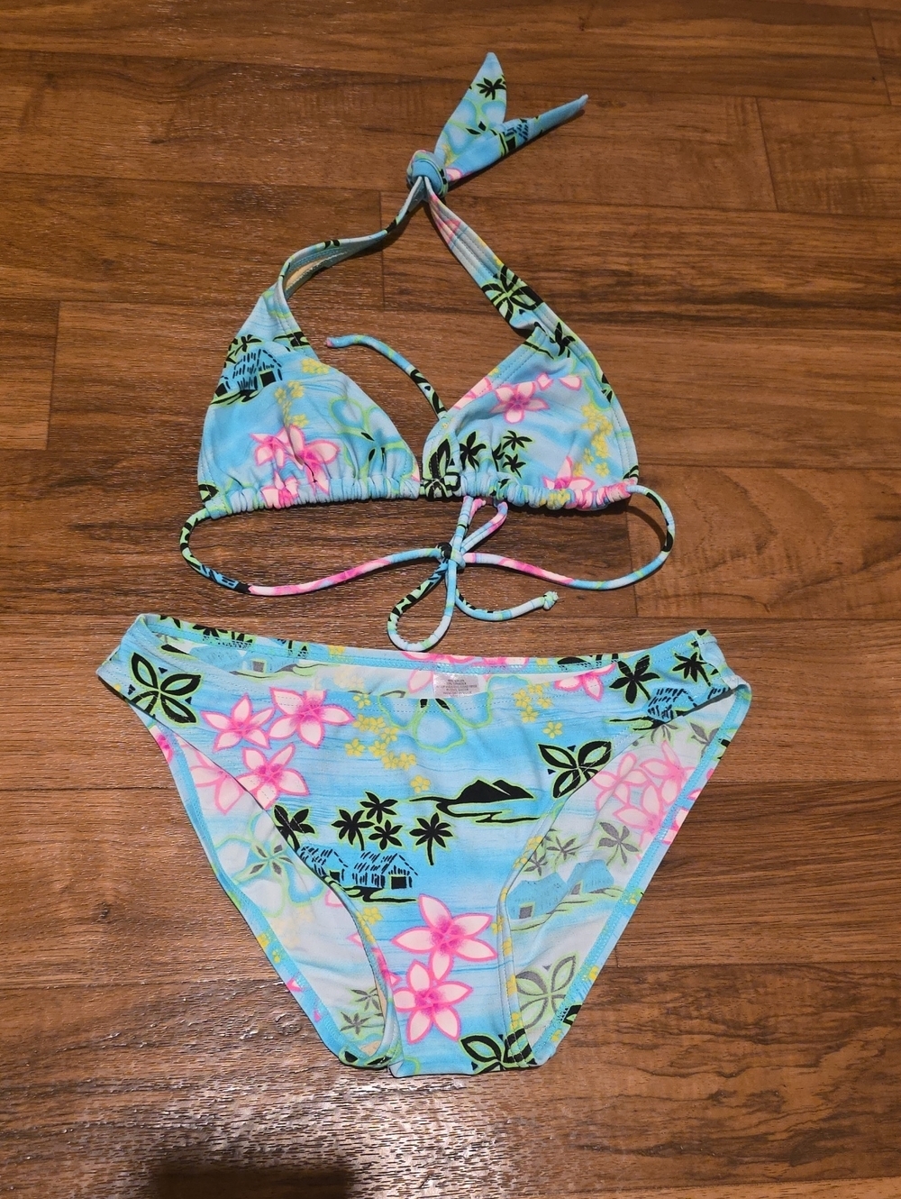 Kids Blue Tropical Floral Two-Piece Swimsuit